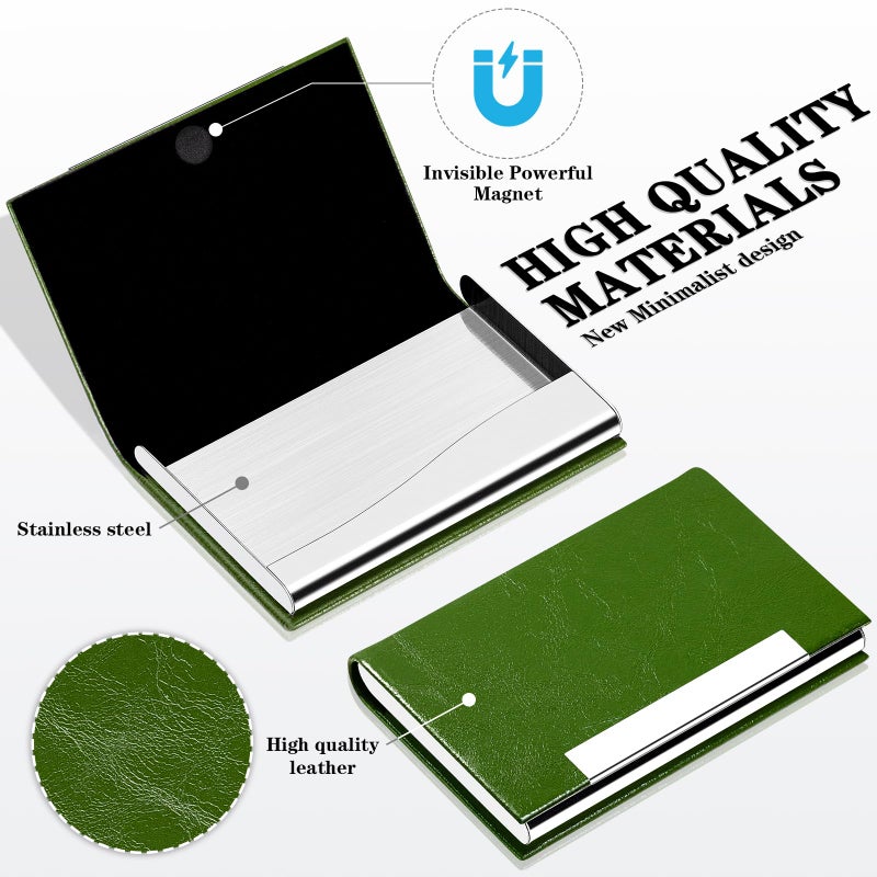 Padike Business Card Holder, Business Card Case Professional PU Leather & Stainless Steel Multi Card Case,Business Card Holder Wallet Credit Card ID Case/Holder for Men & Women. (V-Green) - Image 2